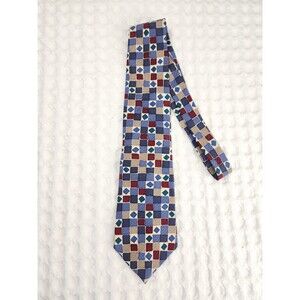 Oscar De La Renta Men's 100% Silk Tie Necktie Geometric Blue Red Beige